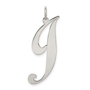 Sterling Silver, Ella Collection, LG Fancy Script Initial J Pendant